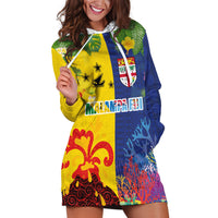 Malampa Fiji Day Hoodie Dress Volcano and Coral Reef with Culture Patterns Split Style LT03 Multicolor - Polynesian Pride