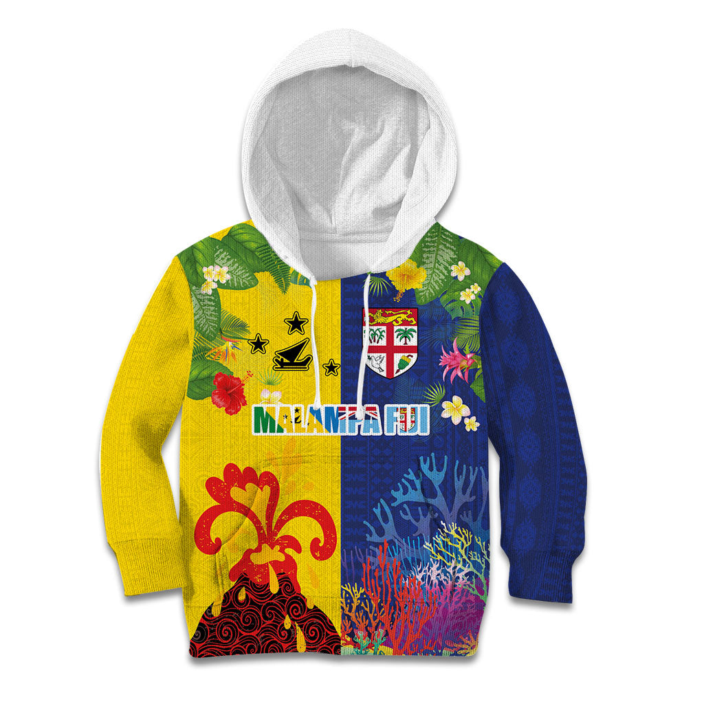 Malampa Fiji Day Kid Hoodie Volcano and Coral Reef with Culture Patterns Split Style