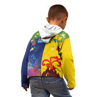 Malampa Fiji Day Kid Hoodie Volcano and Coral Reef with Culture Patterns Split Style