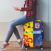 Malampa Fiji Day Luggage Cover Volcano and Coral Reef with Culture Patterns Split Style LT03 - Polynesian Pride