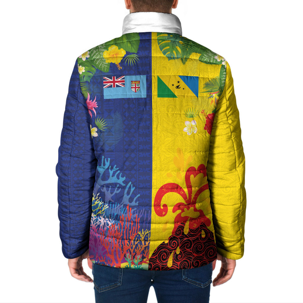 Malampa Fiji Day Padded Jacket Volcano and Coral Reef with Culture Patterns Split Style