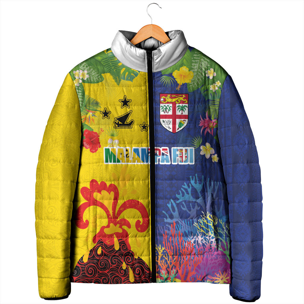 Malampa Fiji Day Padded Jacket Volcano and Coral Reef with Culture Patterns Split Style