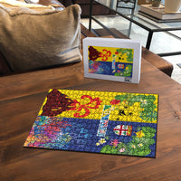 Malampa Fiji Day Puzzle Volcano and Coral Reef with Culture Patterns Split Style LT03 - Polynesian Pride