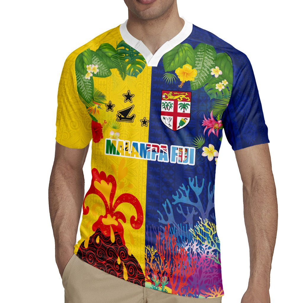 Malampa Fiji Day Rugby Jersey Volcano and Coral Reef with Culture Patterns Split Style LT03 - Polynesian Pride