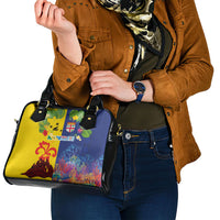 Malampa Fiji Day Shoulder Handbag Volcano and Coral Reef with Culture Patterns Split Style LT03 - Polynesian Pride