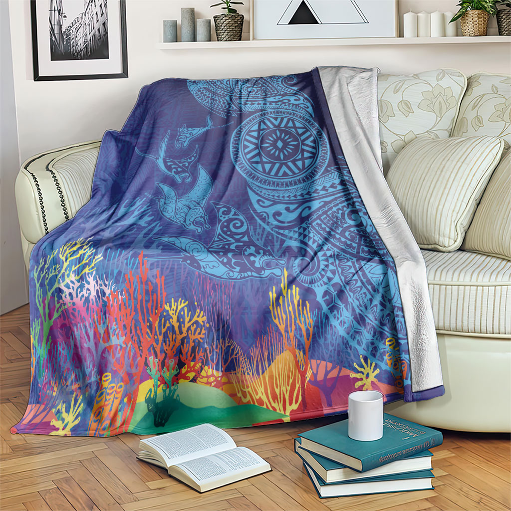 Fijian Tribal Manta Ray Blanket Masi Motif with Coral Reef Ocean Vibe