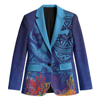 Fijian Tribal Manta Ray Blazer Masi Motif with Coral Reef Ocean Vibe