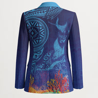 Fijian Tribal Manta Ray Blazer Masi Motif with Coral Reef Ocean Vibe