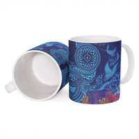 Fijian Tribal Manta Ray Ceramic Mug Masi Motif with Coral Reef Ocean Vibe