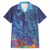 Fijian Tribal Manta Ray Hawaiian Shirt Masi Motif with Coral Reef Ocean Vibe LT03 Blue - Polynesian Pride