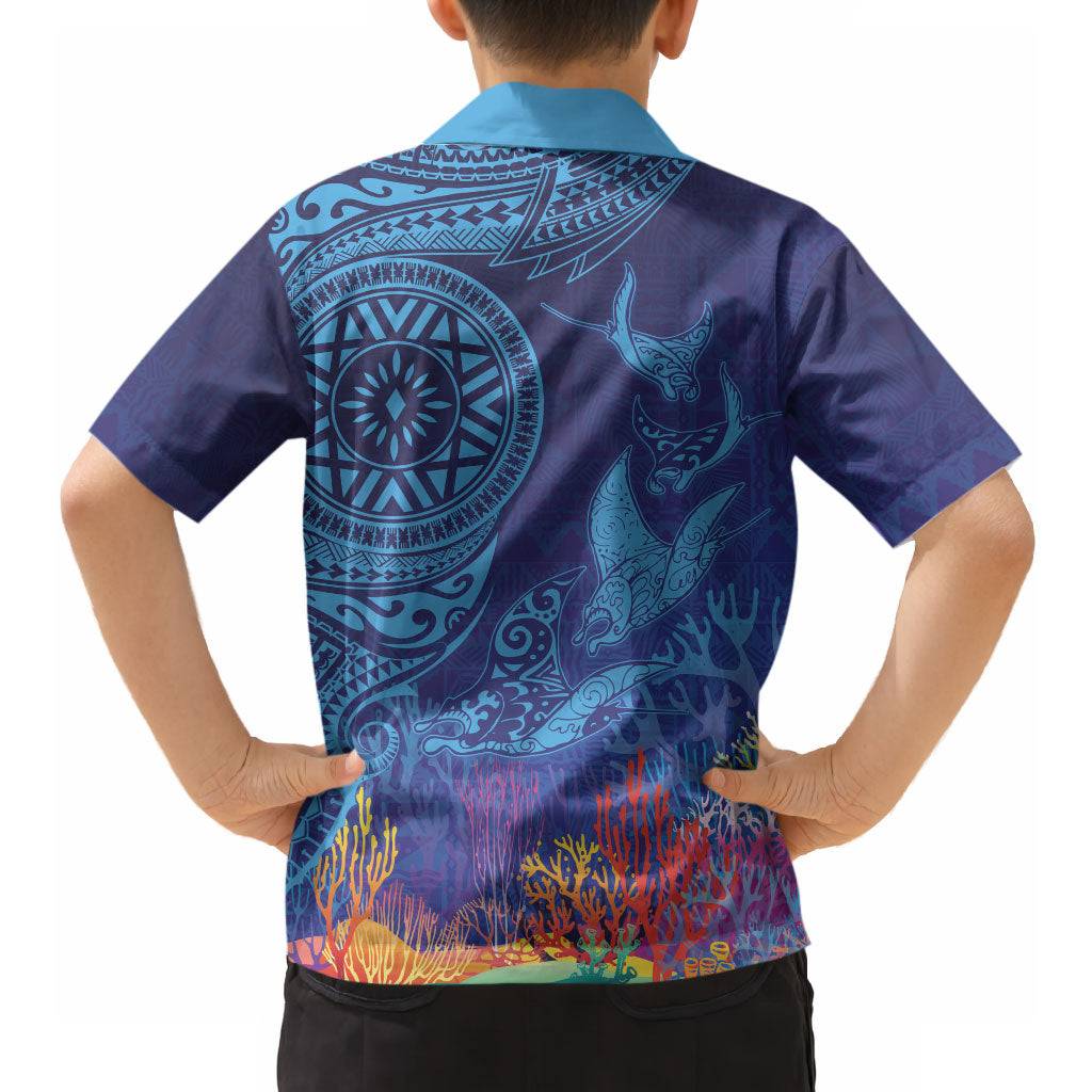 Fijian Tribal Manta Ray Hawaiian Shirt Masi Motif with Coral Reef Ocean Vibe LT03 - Polynesian Pride