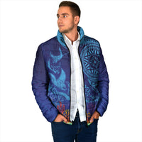 Fijian Tribal Manta Ray Padded Jacket Masi Motif with Coral Reef Ocean Vibe