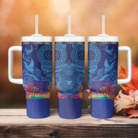 Fijian Tribal Manta Ray Tumbler With Handle Masi Motif with Coral Reef Ocean Vibe LT03 - Polynesian Pride