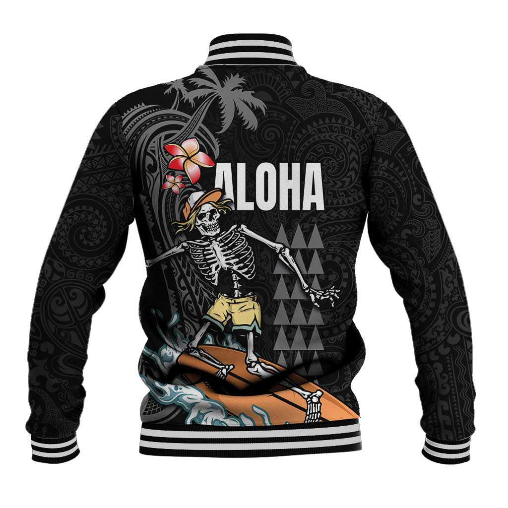 Hawaiian Halloween Skeleton Surfing Baseball Jacket Polynesian Tribal Tattoo and Hawaiian Pattern LT03 - Polynesian Pride