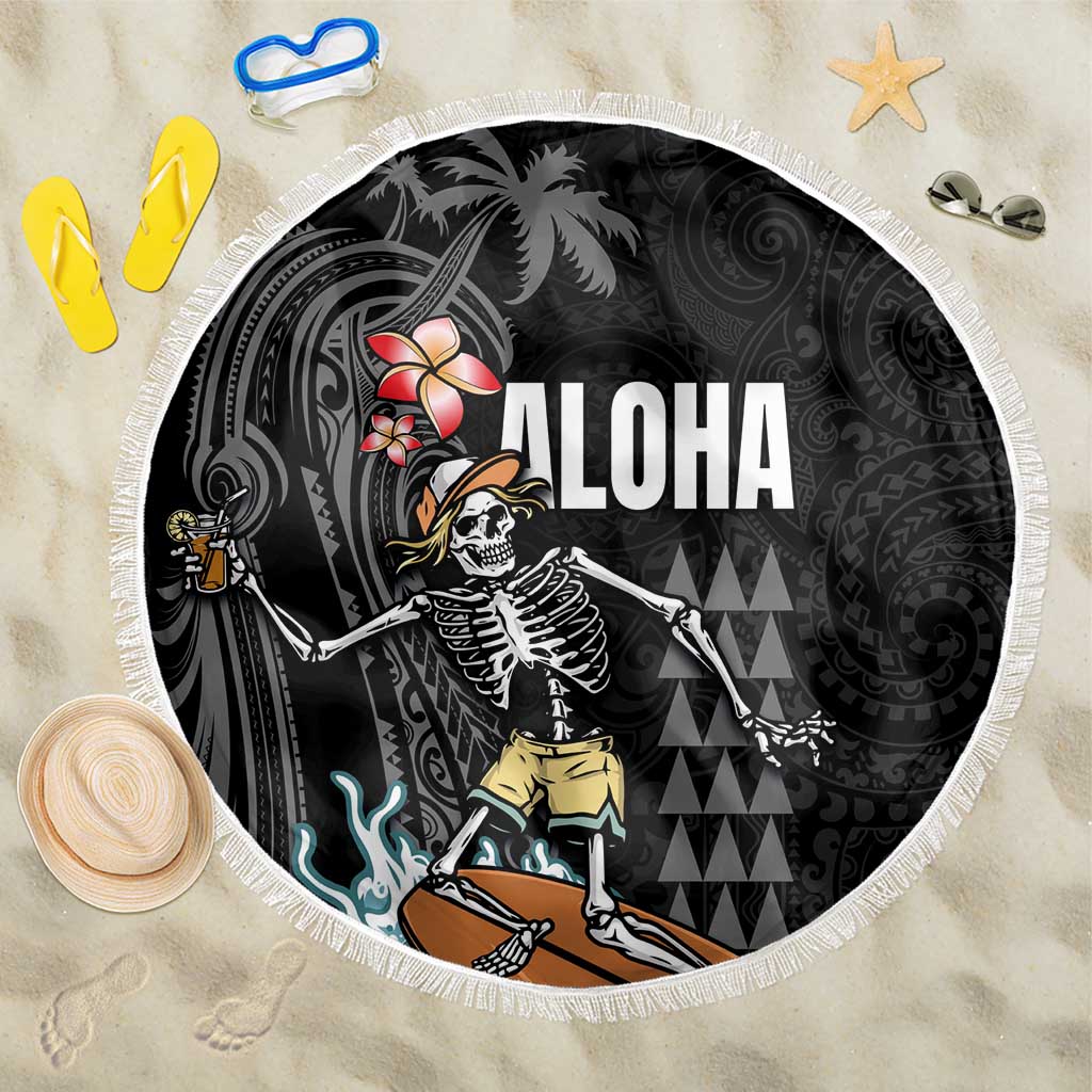Hawaiian Halloween Skeleton Surfing Beach Blanket Polynesian Tribal Tattoo and Hawaiian Pattern LT03 One Size 150cm Black - Polynesian Pride