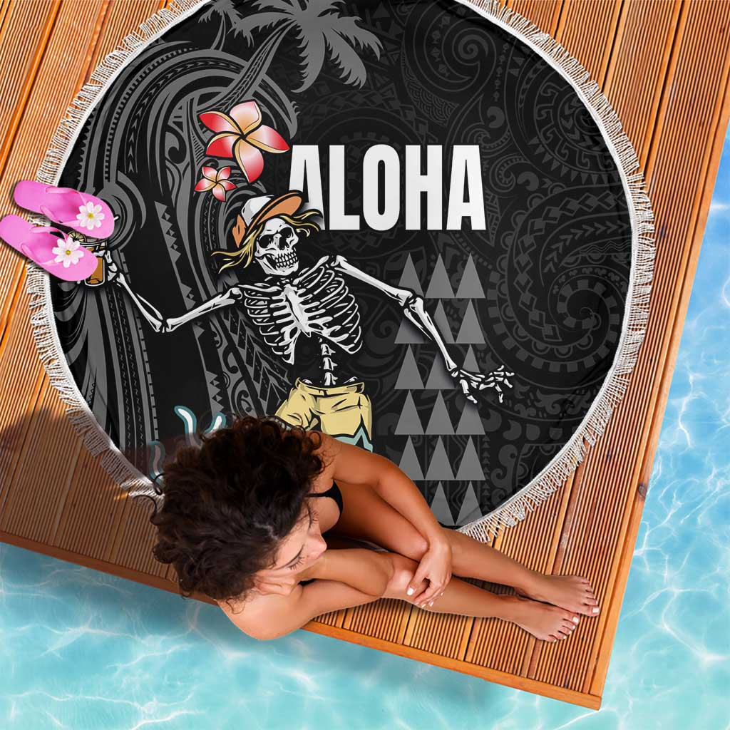 Hawaiian Halloween Skeleton Surfing Beach Blanket Polynesian Tribal Tattoo and Hawaiian Pattern LT03 - Polynesian Pride