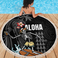 Hawaiian Halloween Skeleton Surfing Beach Blanket Polynesian Tribal Tattoo and Hawaiian Pattern LT03 - Polynesian Pride