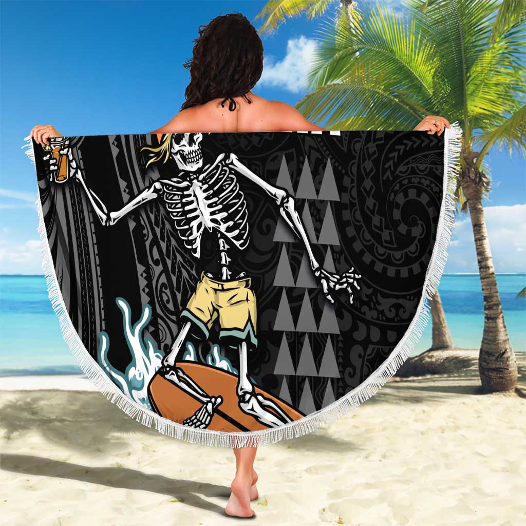 Hawaiian Halloween Skeleton Surfing Beach Blanket Polynesian Tribal Tattoo and Hawaiian Pattern LT03 - Polynesian Pride