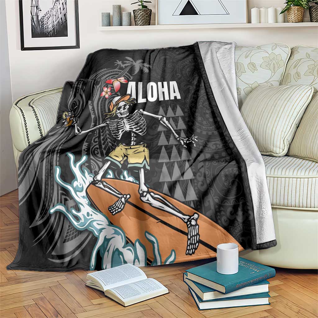 Hawaiian Halloween Skeleton Surfing Blanket Polynesian Tribal Tattoo and Hawaiian Pattern LT03 Black - Polynesian Pride