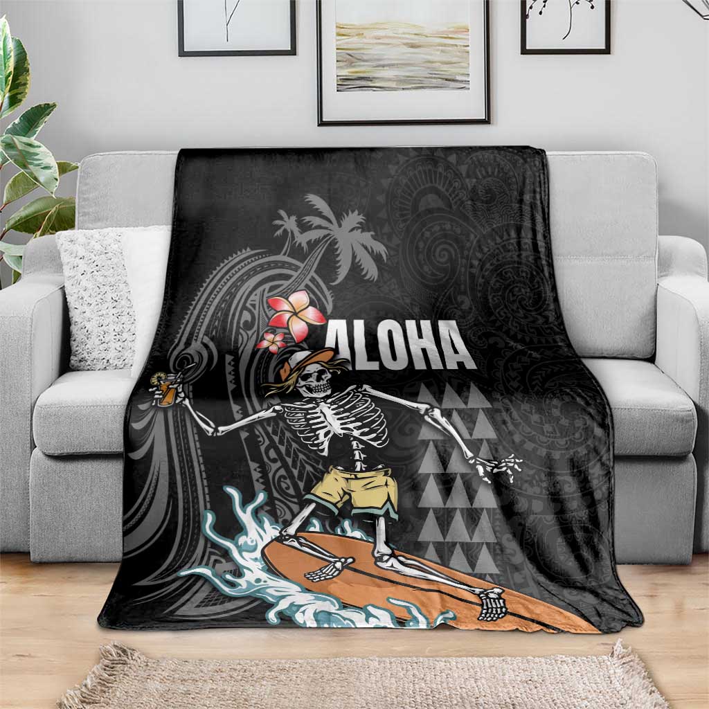 Hawaiian Halloween Skeleton Surfing Blanket Polynesian Tribal Tattoo and Hawaiian Pattern LT03 - Polynesian Pride