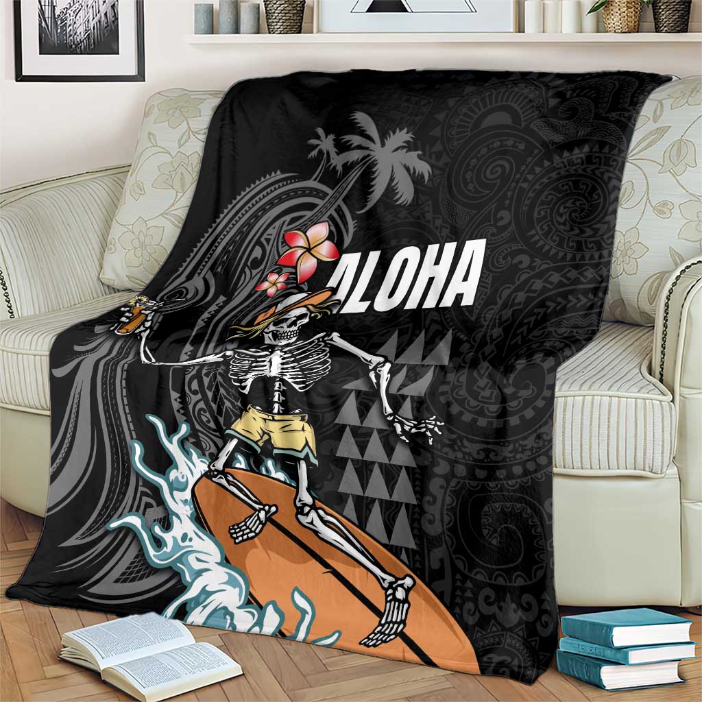 Hawaiian Halloween Skeleton Surfing Blanket Polynesian Tribal Tattoo and Hawaiian Pattern LT03 - Polynesian Pride