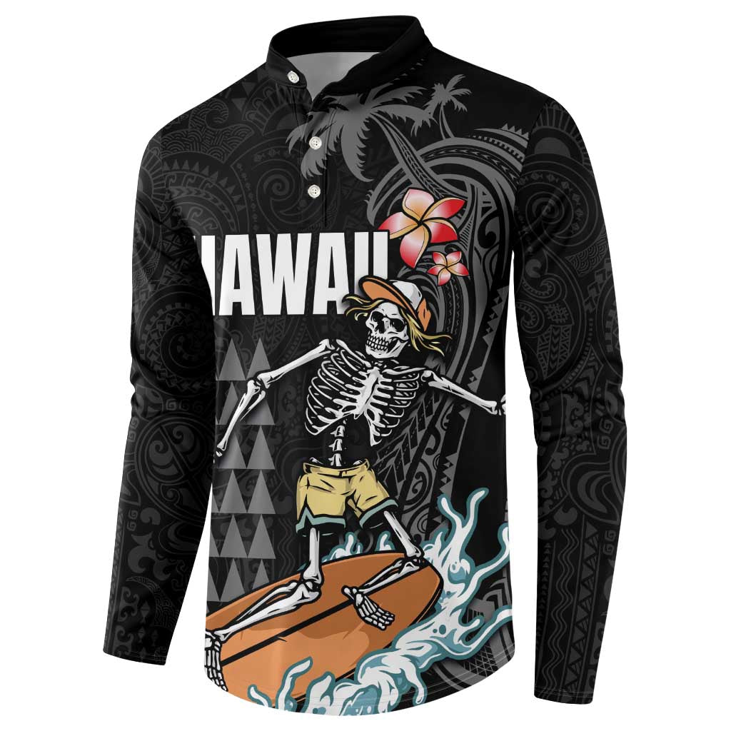 Hawaiian Halloween Skeleton Surfing Button Sweatshirt Polynesian Tribal Tattoo and Hawaiian Pattern LT03 - Polynesian Pride