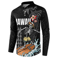 Hawaiian Halloween Skeleton Surfing Button Sweatshirt Polynesian Tribal Tattoo and Hawaiian Pattern LT03 - Polynesian Pride