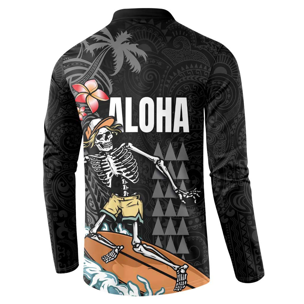 Hawaiian Halloween Skeleton Surfing Button Sweatshirt Polynesian Tribal Tattoo and Hawaiian Pattern LT03 - Polynesian Pride