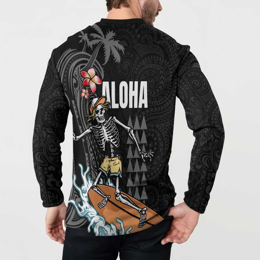 Hawaiian Halloween Skeleton Surfing Button Sweatshirt Polynesian Tribal Tattoo and Hawaiian Pattern LT03 - Polynesian Pride