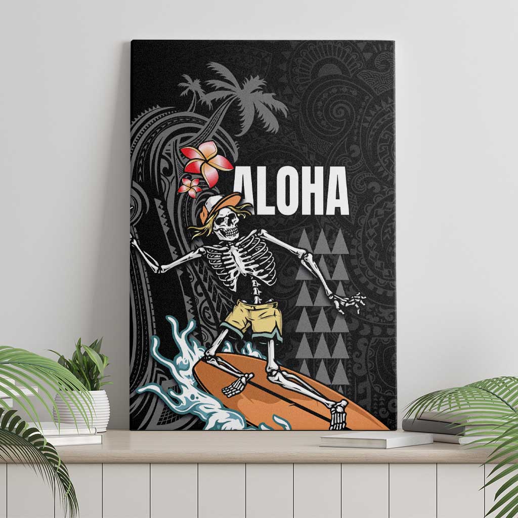 Hawaiian Halloween Skeleton Surfing Canvas Wall Art Polynesian Tribal Tattoo and Hawaiian Pattern LT03 - Polynesian Pride