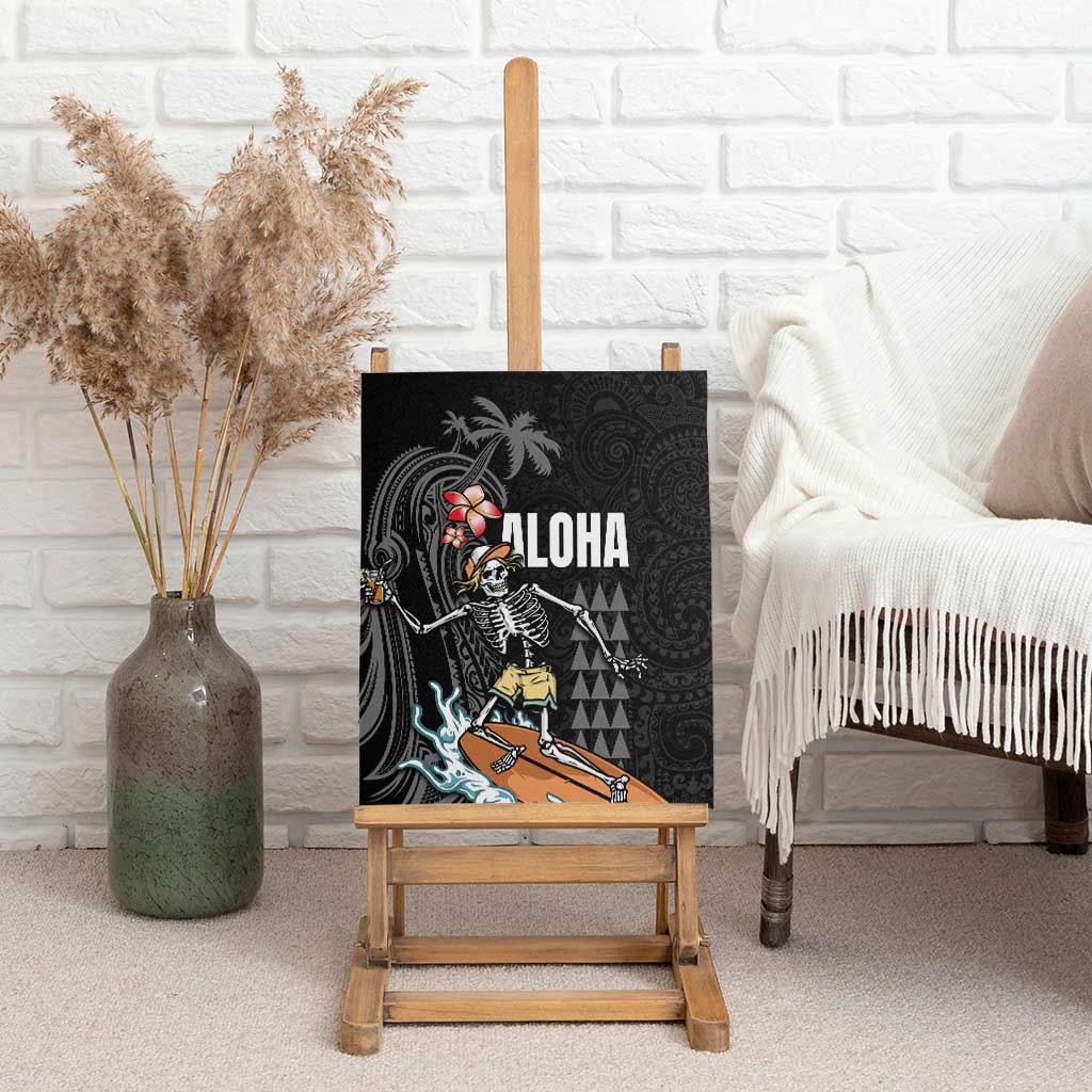 Hawaiian Halloween Skeleton Surfing Canvas Wall Art Polynesian Tribal Tattoo and Hawaiian Pattern LT03 - Polynesian Pride