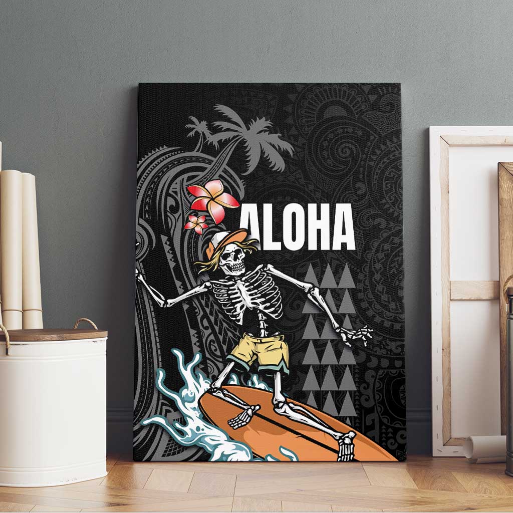 Hawaiian Halloween Skeleton Surfing Canvas Wall Art Polynesian Tribal Tattoo and Hawaiian Pattern LT03 - Polynesian Pride