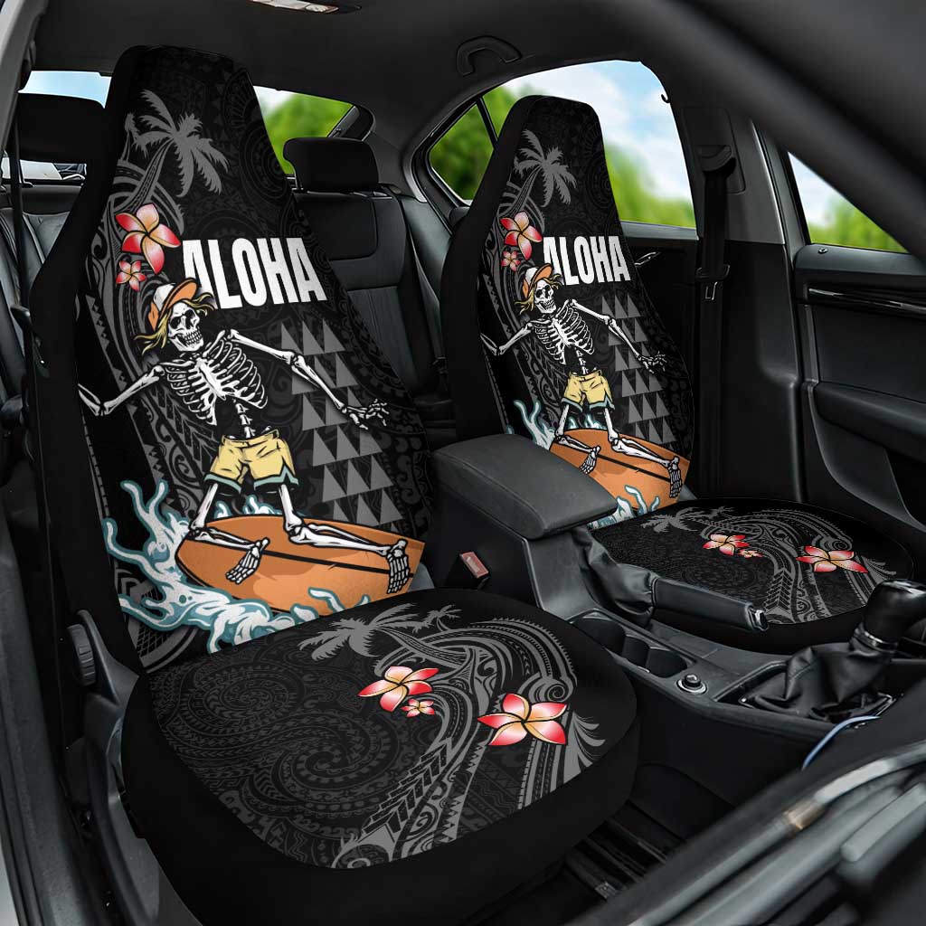 Hawaiian Halloween Skeleton Surfing Car Seat Cover Polynesian Tribal Tattoo and Hawaiian Pattern