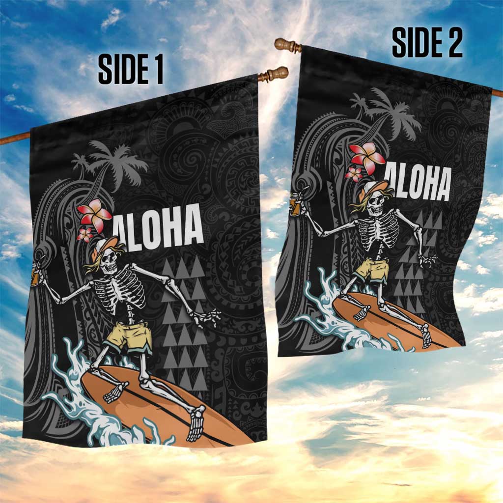 Hawaiian Halloween Skeleton Surfing Garden Flag Polynesian Tribal Tattoo and Hawaiian Pattern LT03 - Polynesian Pride