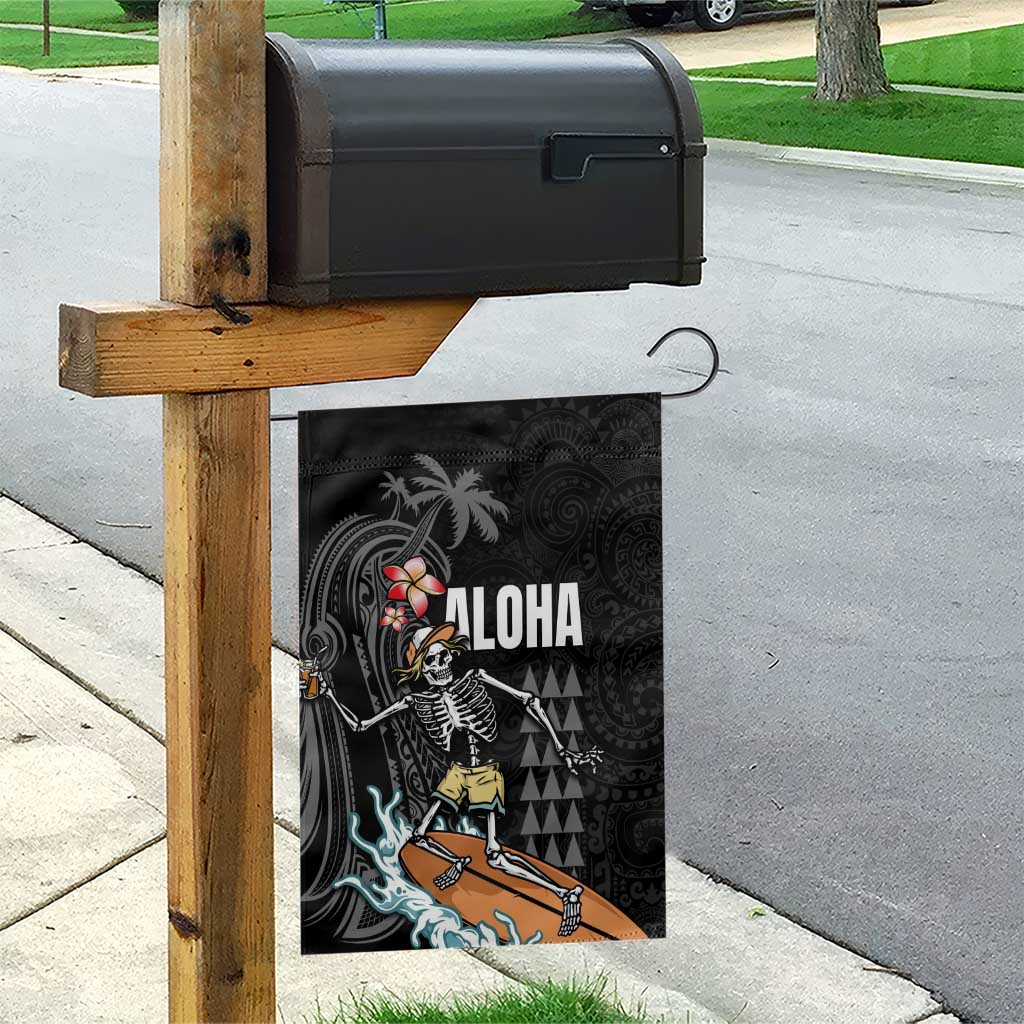 Hawaiian Halloween Skeleton Surfing Garden Flag Polynesian Tribal Tattoo and Hawaiian Pattern LT03 - Polynesian Pride