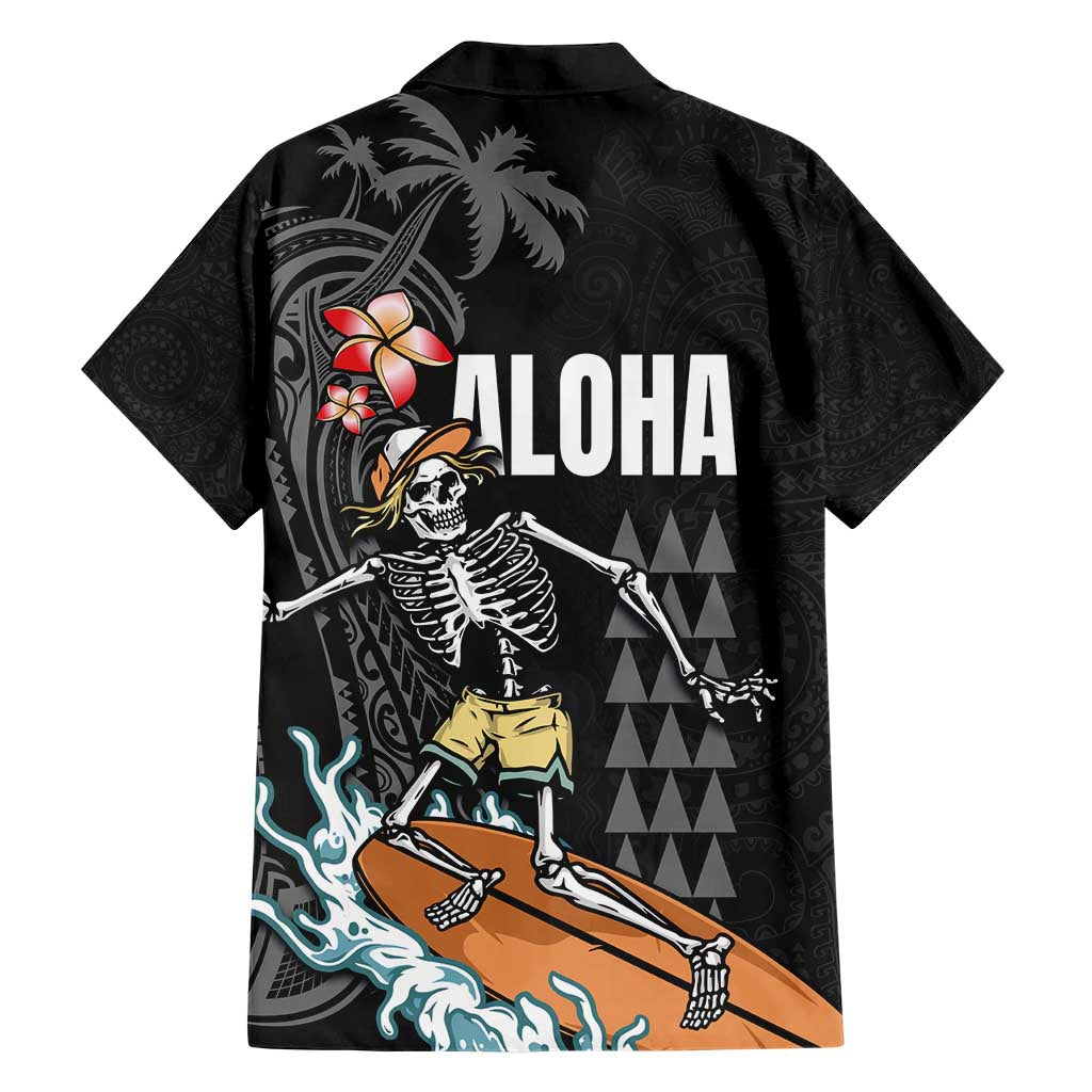 Hawaiian Halloween Skeleton Surfing Hawaiian Shirt Polynesian Tribal Tattoo and Hawaiian Pattern LT03 - Polynesian Pride