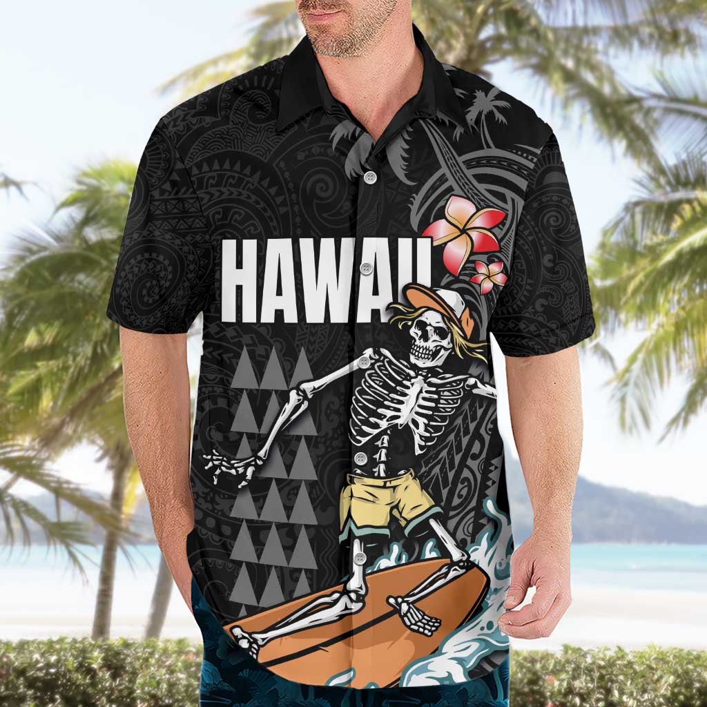 Hawaiian Halloween Skeleton Surfing Hawaiian Shirt Polynesian Tribal Tattoo and Hawaiian Pattern LT03 - Polynesian Pride