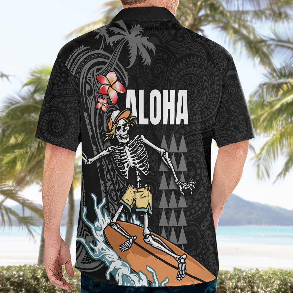 Hawaiian Halloween Skeleton Surfing Hawaiian Shirt Polynesian Tribal Tattoo and Hawaiian Pattern LT03 - Polynesian Pride