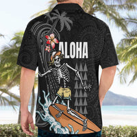 Hawaiian Halloween Skeleton Surfing Hawaiian Shirt Polynesian Tribal Tattoo and Hawaiian Pattern LT03 - Polynesian Pride