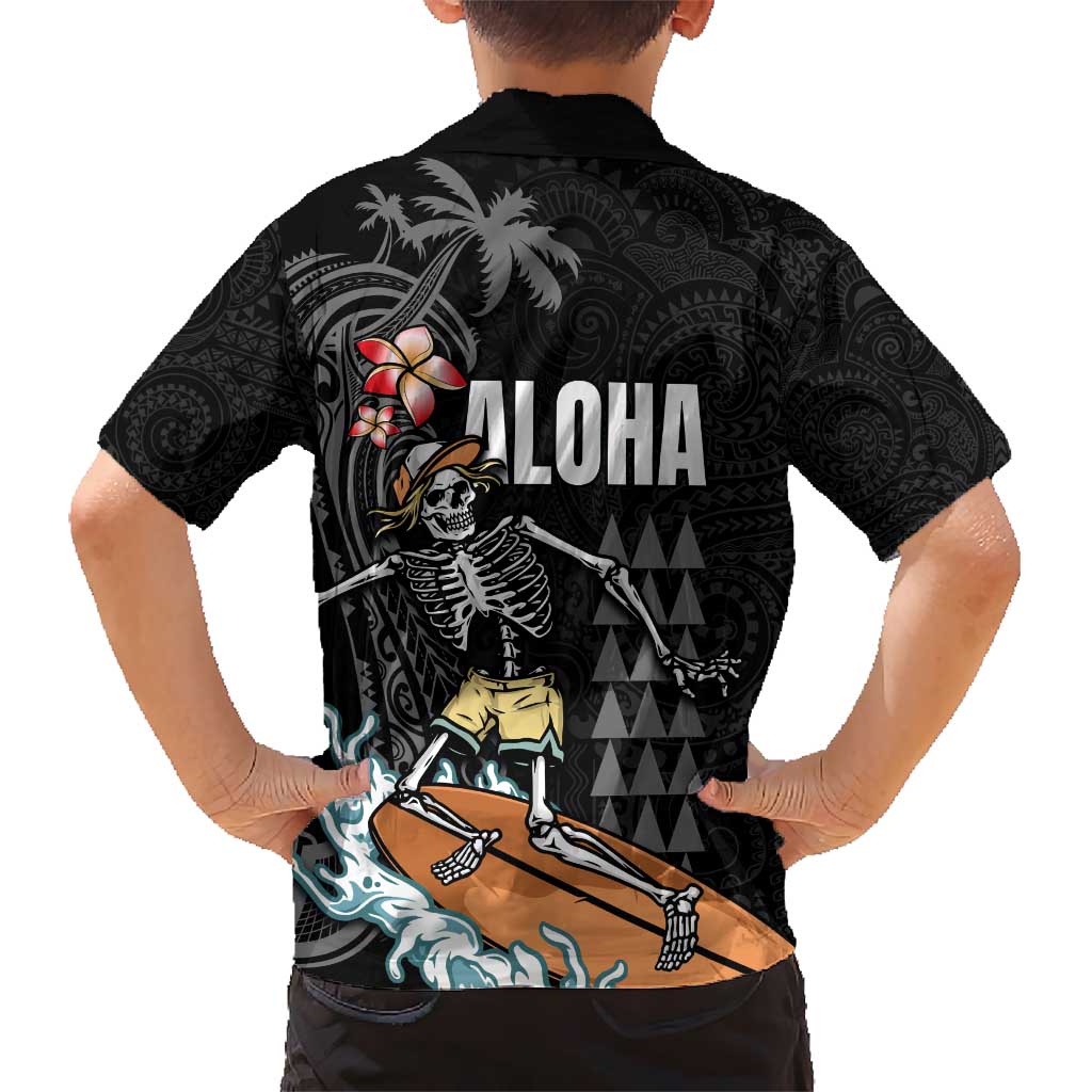 Hawaiian Halloween Skeleton Surfing Hawaiian Shirt Polynesian Tribal Tattoo and Hawaiian Pattern LT03 - Polynesian Pride