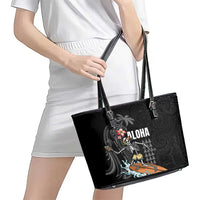 Hawaiian Halloween Skeleton Surfing Leather Tote Bag Polynesian Tribal Tattoo and Hawaiian Pattern LT03 - Polynesian Pride