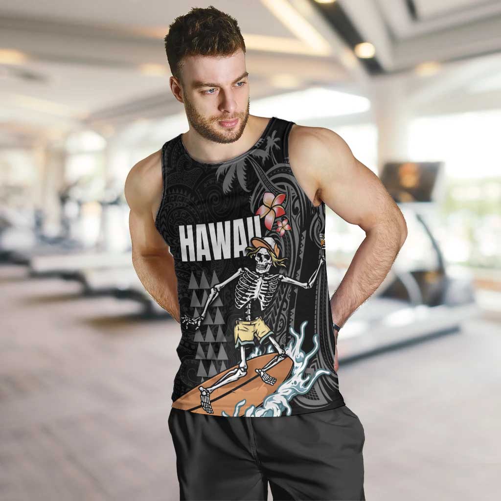 Hawaiian Halloween Skeleton Surfing Men Tank Top Polynesian Tribal Tattoo and Hawaiian Pattern LT03 Black - Polynesian Pride