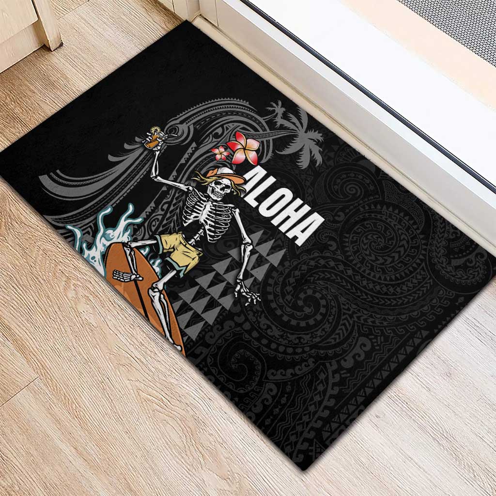 Hawaiian Halloween Skeleton Surfing Rubber Doormat Polynesian Tribal Tattoo and Hawaiian Pattern LT03 - Polynesian Pride