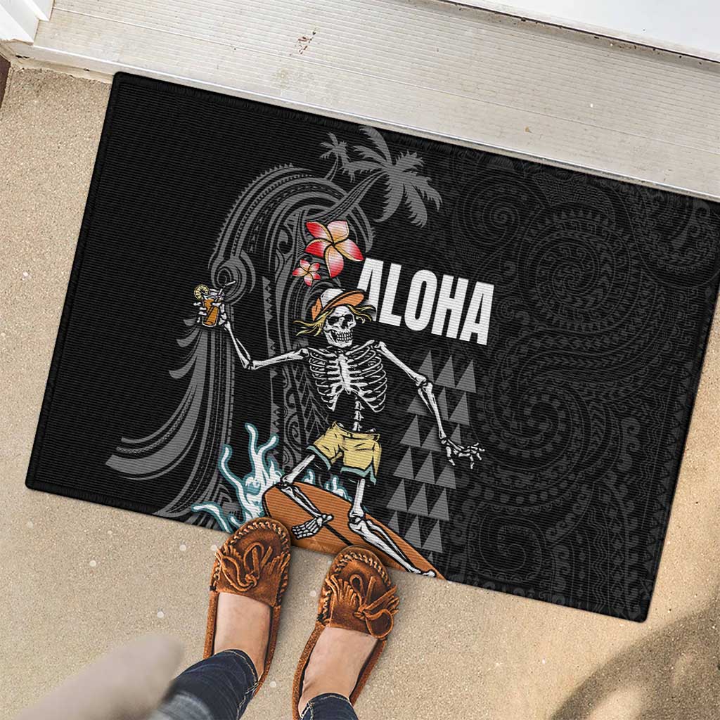 Hawaiian Halloween Skeleton Surfing Rubber Doormat Polynesian Tribal Tattoo and Hawaiian Pattern LT03 - Polynesian Pride