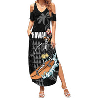 Hawaiian Halloween Skeleton Surfing Summer Maxi Dress Polynesian Tribal Tattoo and Hawaiian Pattern LT03 Women Black - Polynesian Pride