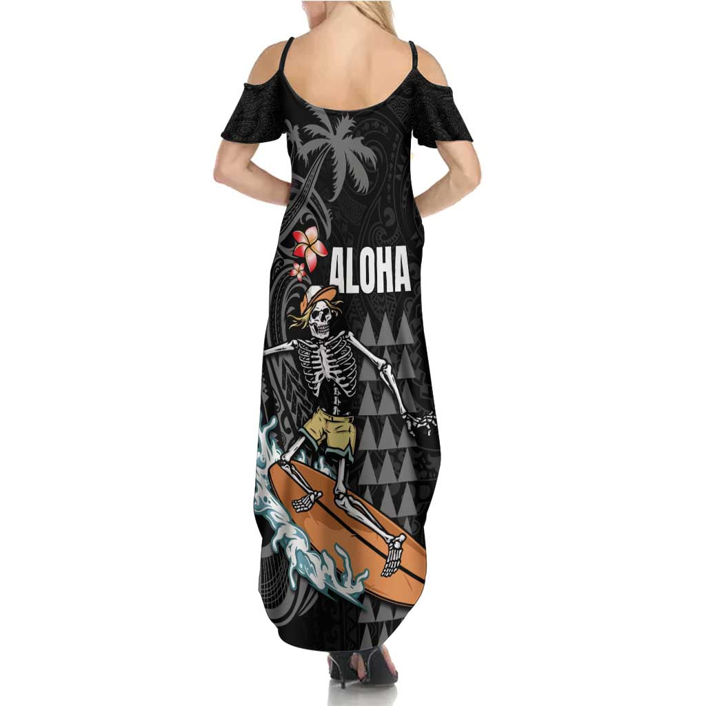 Hawaiian Halloween Skeleton Surfing Summer Maxi Dress Polynesian Tribal Tattoo and Hawaiian Pattern LT03 - Polynesian Pride