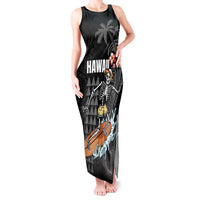 Hawaiian Halloween Skeleton Surfing Tank Maxi Dress Polynesian Tribal Tattoo and Hawaiian Pattern LT03 Women Black - Polynesian Pride