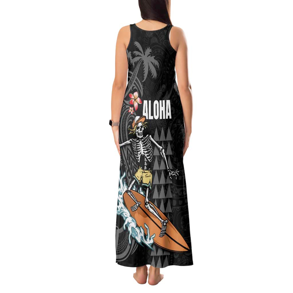 Hawaiian Halloween Skeleton Surfing Tank Maxi Dress Polynesian Tribal Tattoo and Hawaiian Pattern LT03 - Polynesian Pride
