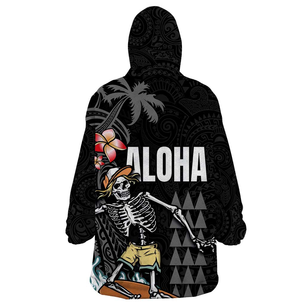 Hawaiian Halloween Skeleton Surfing Wearable Blanket Hoodie Polynesian Tribal Tattoo and Hawaiian Pattern LT03 - Polynesian Pride
