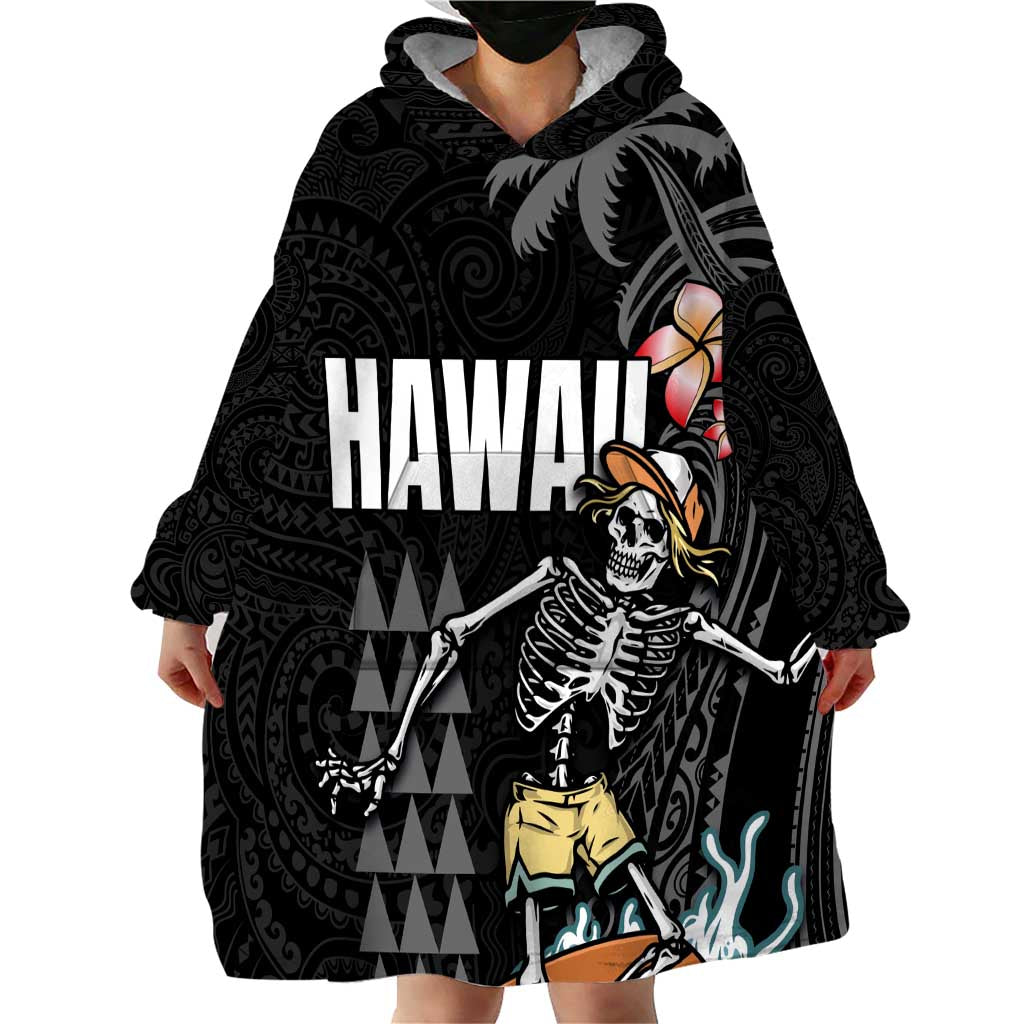Hawaiian Halloween Skeleton Surfing Wearable Blanket Hoodie Polynesian Tribal Tattoo and Hawaiian Pattern LT03 - Polynesian Pride